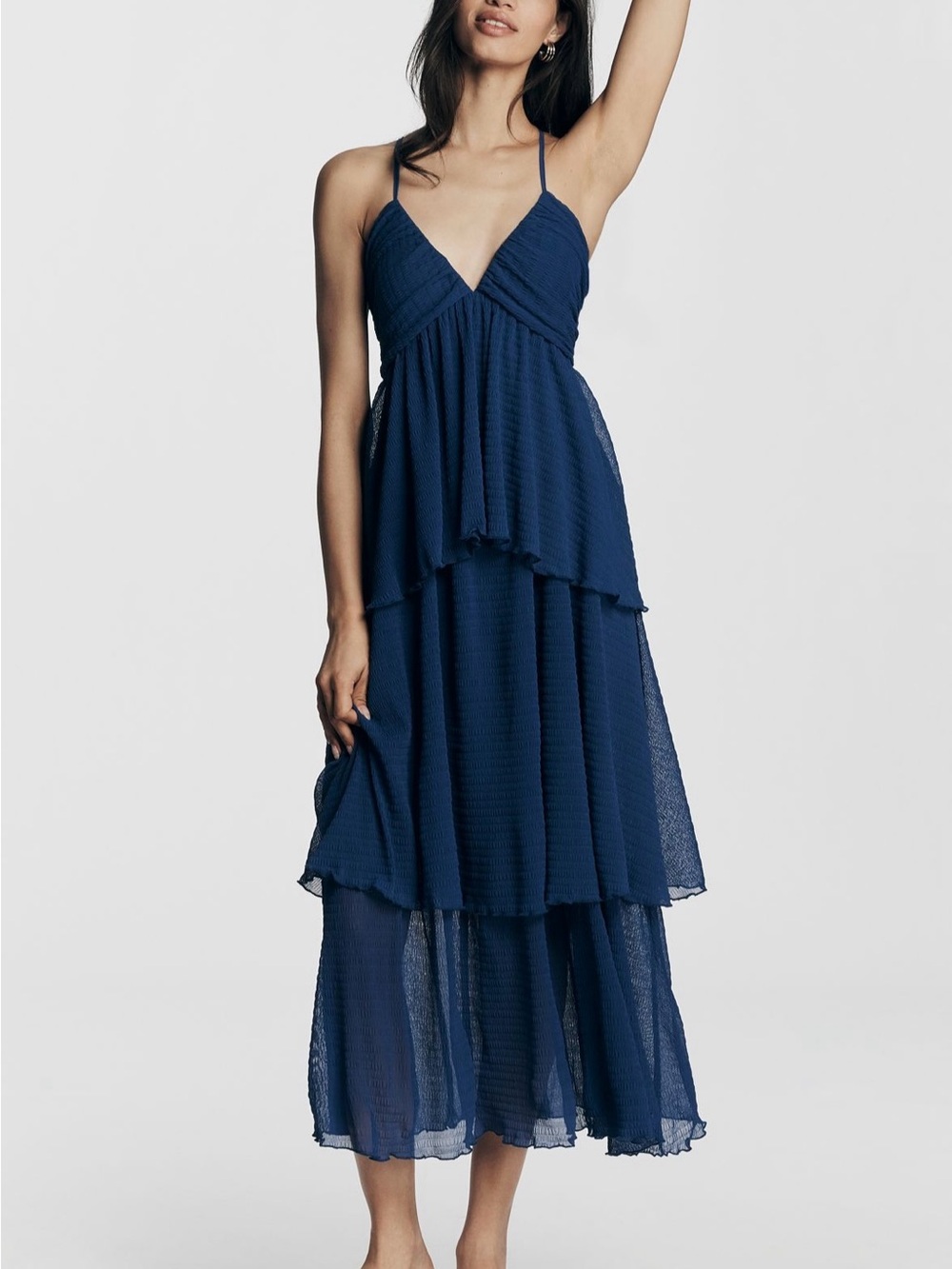 Anthropologie Size Large Navy Tiered Sleeveless Maxi Dress